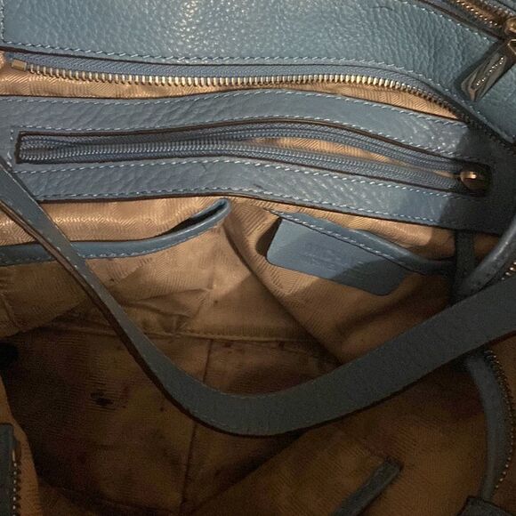 Michael Kors MK Fulton logo baby blue leather shoulder bag purse - Picture 10 of 10